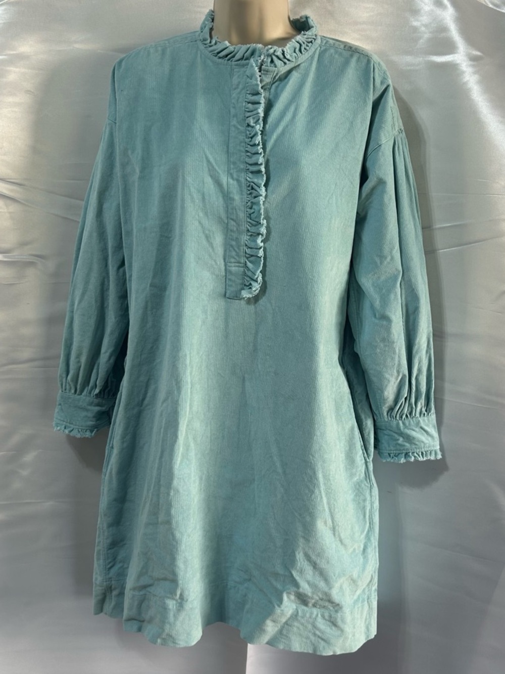 Ann Mashburn Ruffle-Neck Popover Women’s Shirt Dress w/ Pockets | Size Medium